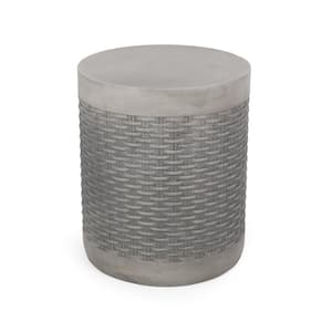 Paquette Concrete Finish Cylindrical Stone Outdoor Patio Side Table