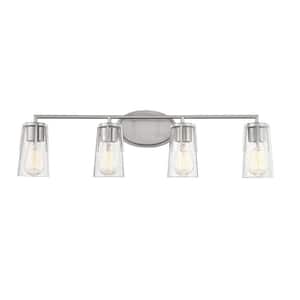Sacremento 32 in. W x 8.5 in. H 4-Light Satin Nickel Bathroom Vanity Light with Clear Glass Shades