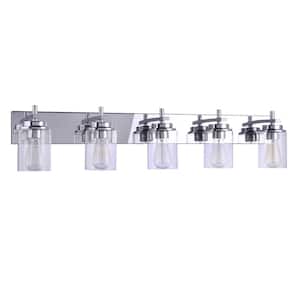 Reeves 41 in. 5-Light Chrome Finish Vanity Light with Clear Glass Shade