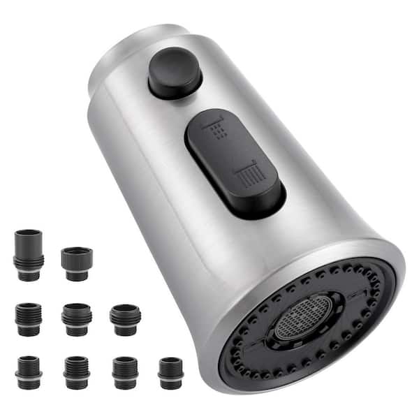 3 Function Kitchen Faucets Head Replacement with 9-Adapters in Brushed Nickel