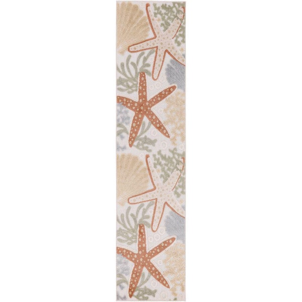 Aloha Ivory Multicolor 2 ft. x 8 ft. Nature-inspired Contemporary Runner Indoor/Outdoor Area Rug