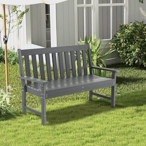 52 in. All-Weather Plastic Outdoor Bench with Backrest and Armrests