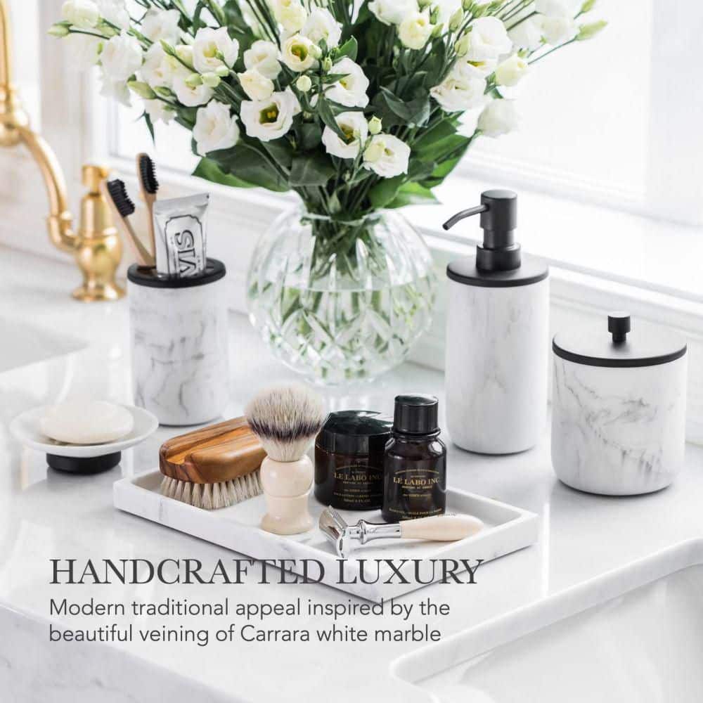 Marble and Black Resin 5-Piece Bathroom Accessory Set