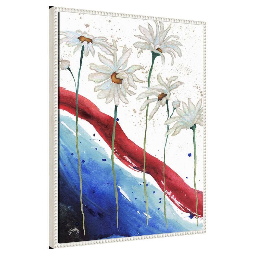 Patriotic Floral Anemones Canvas Wall Art in White Frame