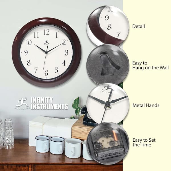 Infinity Instruments Mahogany-Look 13 in. Plastic Wall Clock