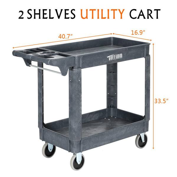 3-Shelf Commercial Janitorial Cart, Plastic Housekeeping Cart, Waterproof Grocery Bag, 43*19.6*27.5, For Housekeeper, Home Healthcare, Teachers (Black