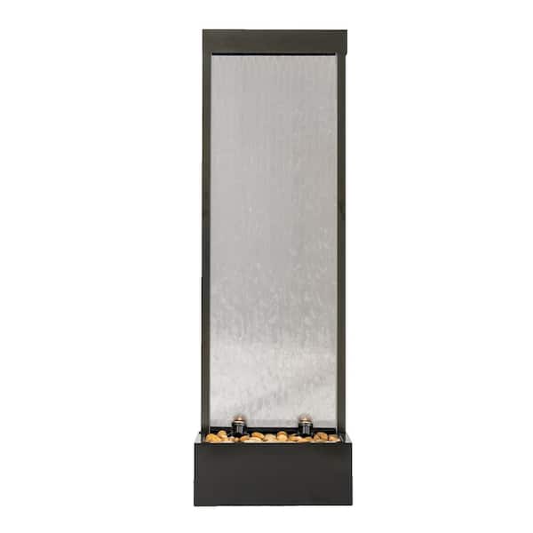 68 in. Freestanding Modern Waterfall Fountain w/ LED Lights, Rocks and Auto Pump, Aluminum/Clear Glass