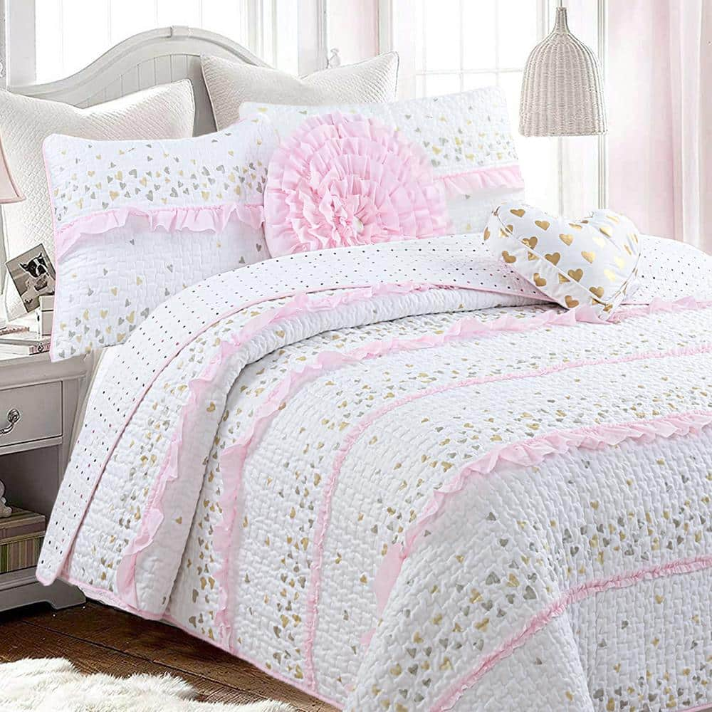 Cozy Line Home Fashions Sweet Heart Pink Metallic Gold Polka Dot Cotton ...