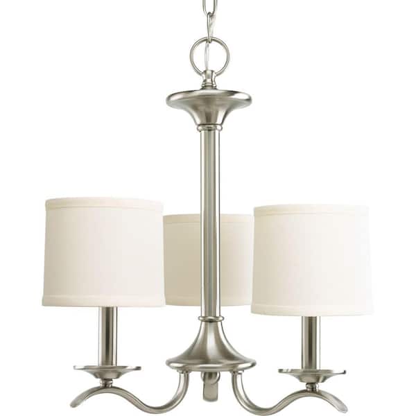 Progress Lighting Inspire Collection 3-Light Brushed Nickel Off-White Linen Shade Traditional Empire Chandelier Light