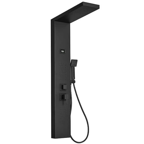2-Jet Shower Tower with Rainfall Shower Head and Temperature Display in Matte Black