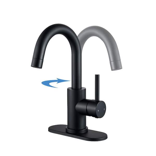 Single Handle Single Hole Vessel Sink Faucet Deck Mount Bathroom Lavatory With Pop Up Drain Supply Hose in Matte Black