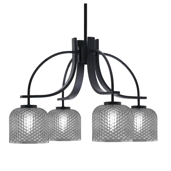 Unbranded Olympia 16.25 in. 4-Light Matte Black Downlight Chandelier Smoke Textured Glass Shade