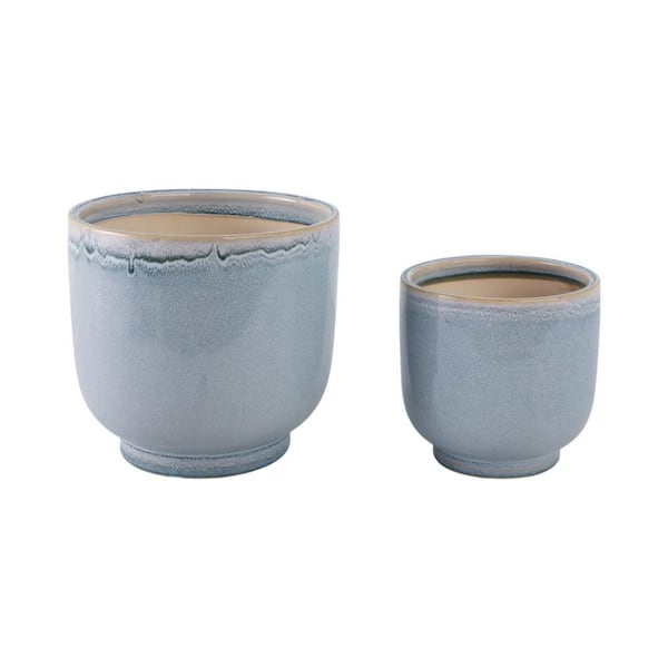 6 in. and 8 in. Blue Ceramic Reactive Glazed Decorative Planters (Set of 2)