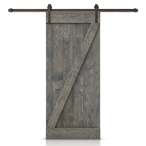 Distressed Z Series 26 in. x 84 in. Weather Gray Stained DIY Wood Interior Sliding Barn Door with Hardware Kit
