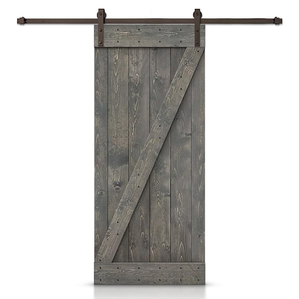 CALHOME Distressed Z Series 26 in. x 84 in. Weather Gray Stained DIY Wood Interior Sliding Barn Door with Hardware Kit