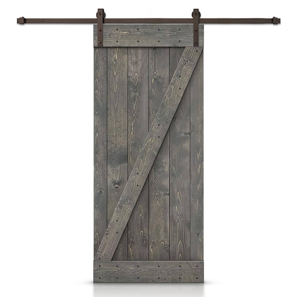 Gray Pine Wood 38" x 84" Sliding Barn Door with Hardware