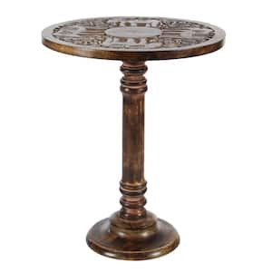 17 in. Dark Brown Handmade Carved Elephant Large Round Wood End Table