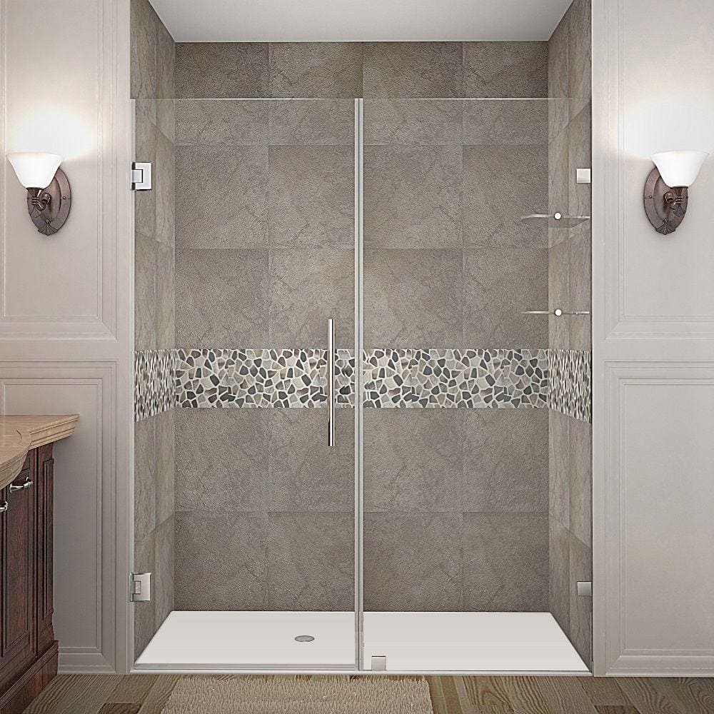 Aston Nautis GS 66 in. x 72 in. Completely Frameless Hinged Shower Door with Glass Shelves in Chrome -  SDR990-CH-66-10