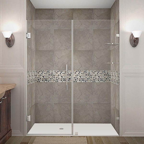 Aston Nautis GS 66 in. x 72 in. Completely Frameless Hinged Shower Door with Glass Shelves in Chrome
