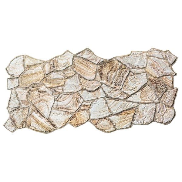 Dundee Deco 3D Falkirk Retro V 39 in. x 19 in. Ivory Brown Faux Stone PVC Decorative Wall Paneling (10-Pack)