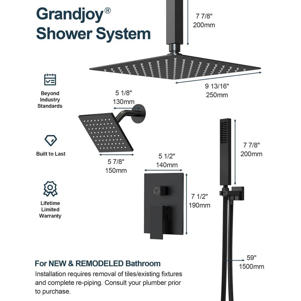 Matte Black Dual Shower Head System with Handheld Unit