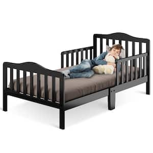 Kids Toddler Wood Bed Bedroom Furniture w/ Guardrails Black