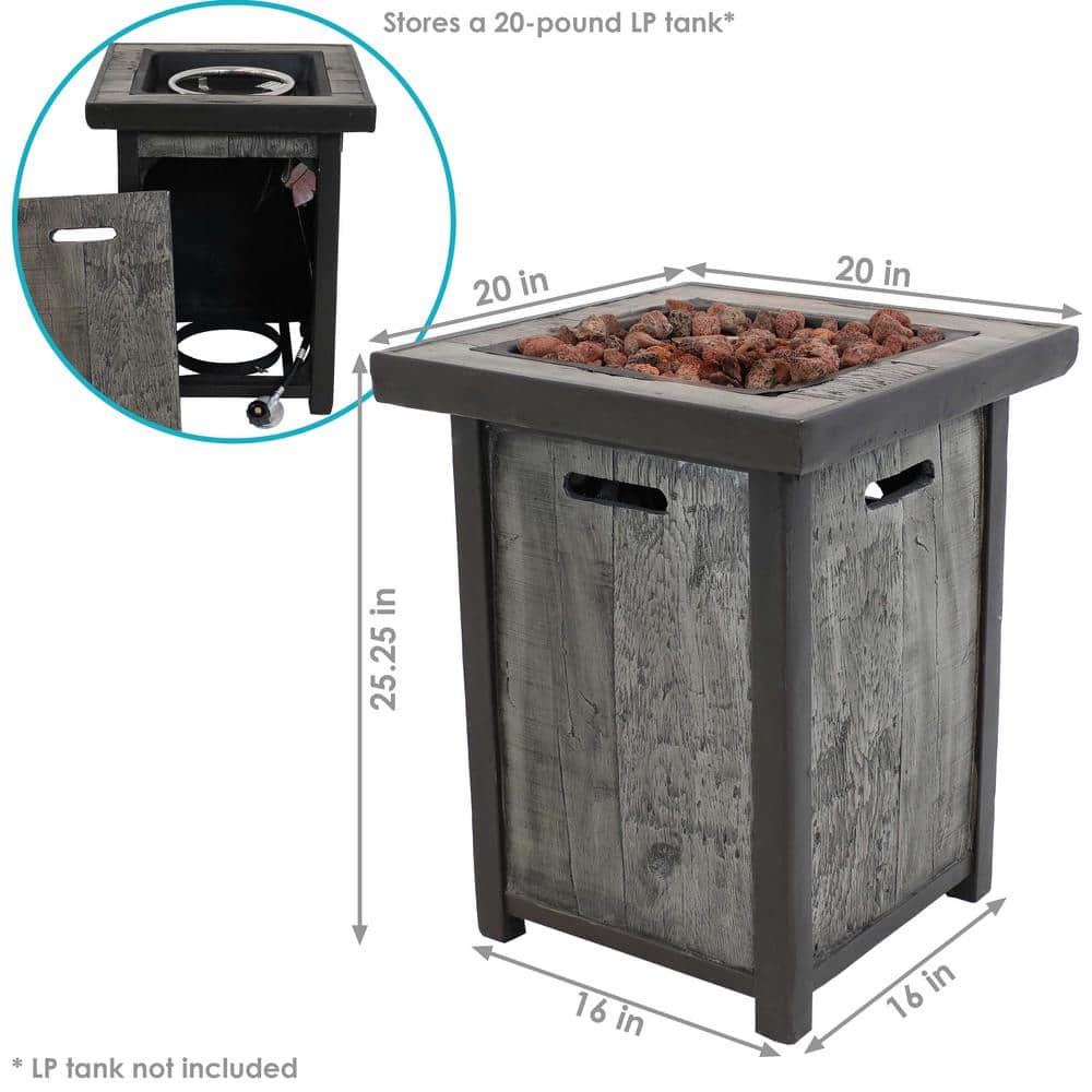 Gray Weathered Wood Look Propane Gas Fire Pit Table