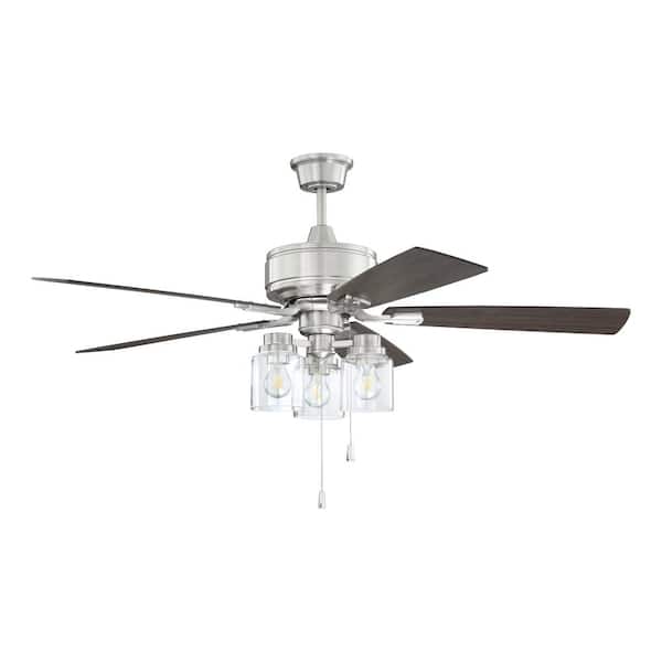 CRAFTMADE Kate 52 in. Indoor Brushed Polished Nickel Dual Mount 3-Speed Reversible Motor Finish Ceiling Fan w/Light Kit Included