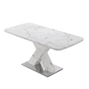63 in. White Rectangular Wood Top Stretchable Dining Table (Seats 6)
