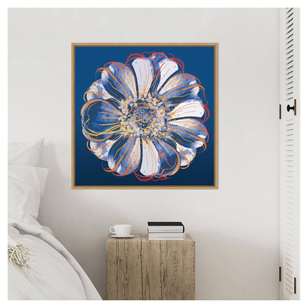 Flower Pop Pastel I Abstract Blue and Orange Canvas Art with Maple Frame