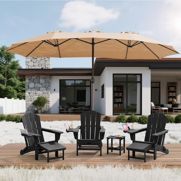 JEAREY Black HDPE Folding Plastic Adirondack Chair Weather