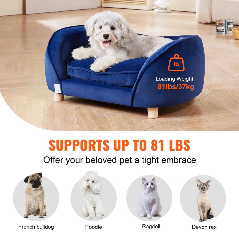 Dark Blue Velvet Pet Sofa with Wooden Frame