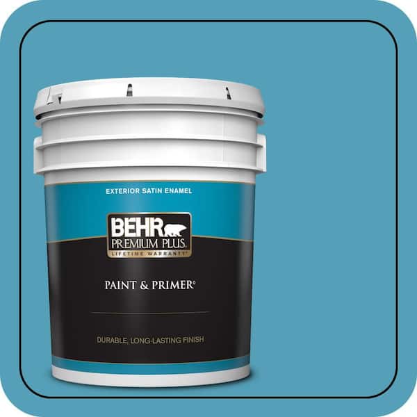 BEHR PREMIUM PLUS 5 gal. #M480-5A North Pole Blue Satin Enamel Exterior Paint & Primer
