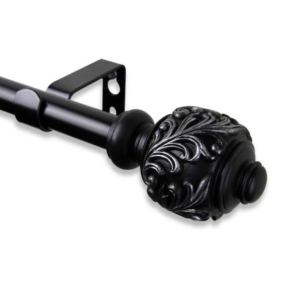 Rod Desyne 84 in. - 120 in. Telescoping 5/8 in. Single Curtain Rod Kit in Black with Tilly Finial