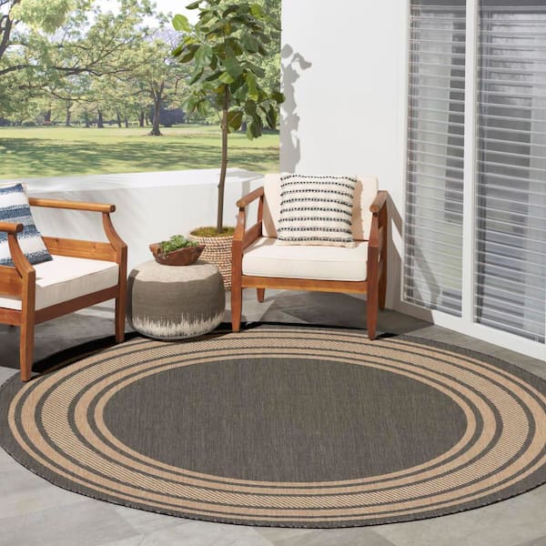 Horizon Indoor/Outdoor Charcoal 5 ft. Round Bordered Contemporary Round Area Rug