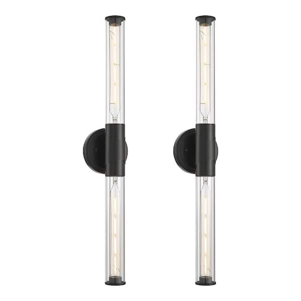 JAZAVA Modern 27 in. 2 Light Black Vanity Light with Glass Shade 2PK