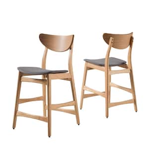 Gavin 36.4 in. Dark Grey/Oak Finish Fabric Counter Chairs (Set of 2)