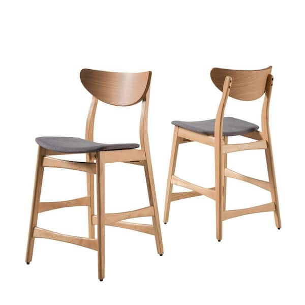 Gavin 36.4 in. Dark Grey/Oak Finish Fabric Counter Chairs (Set of 2)