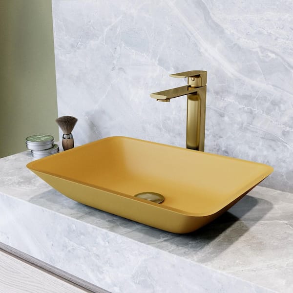 Matte Shell Sottile Citron Glass 18 in. L x 13 in. W x 4 in. H Rectangular Vessel Bathroom Sink