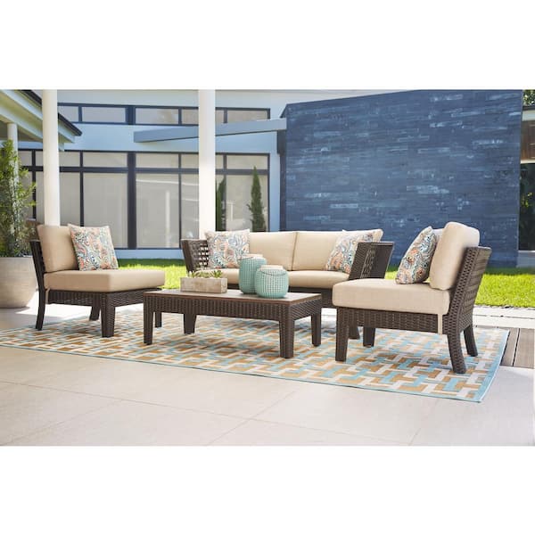 StyleWell Tyler 4-Piece Steel Wicker Outdoor Patio Conversation Set with Cover and Beige Cushions