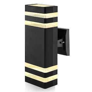 Macie 12.2 in. Black Outdoor Hardwired Wall Lantern Modern Cuboid Translucent Sconce with No Bulbs Included