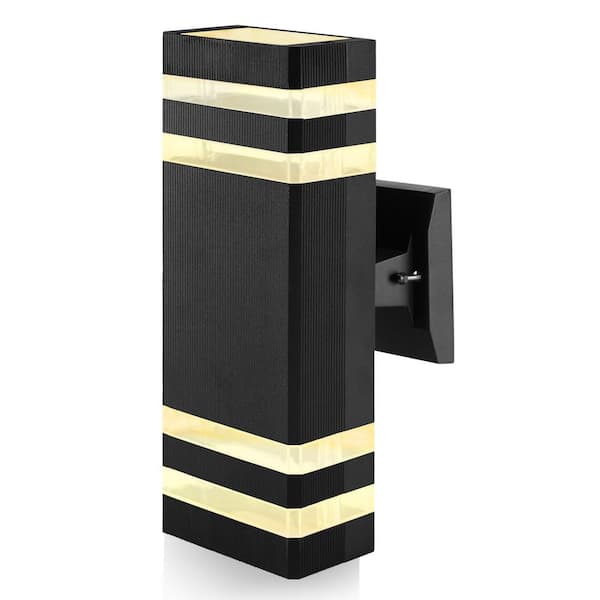 SEEUTEK Macie 12.2 in. Black Outdoor Hardwired Wall Lantern Modern Cuboid Translucent Sconce with No Bulbs Included