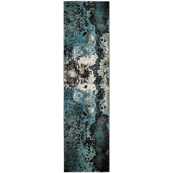 Glacier 2 ft. x 20 ft. Blue/Multi Geometric Runner Rug