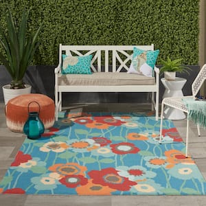 Pic-A-Poppy Bluebell 5 ft. x 7 ft. Floral Vintage Indoor/Outdoor Patio Area Rug