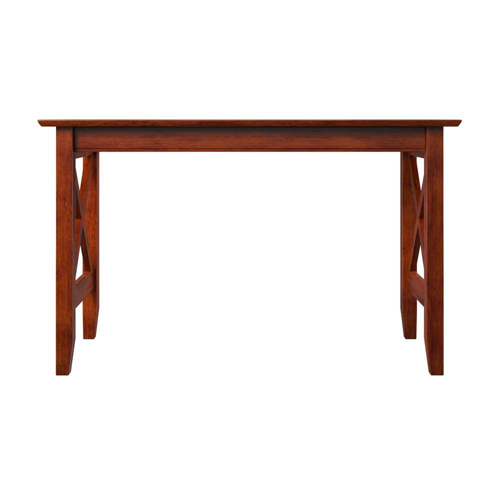 X Design 48 in. Width Walnut Solid Wood Home Office Study Writing Desk with Attachable USB Device Charger