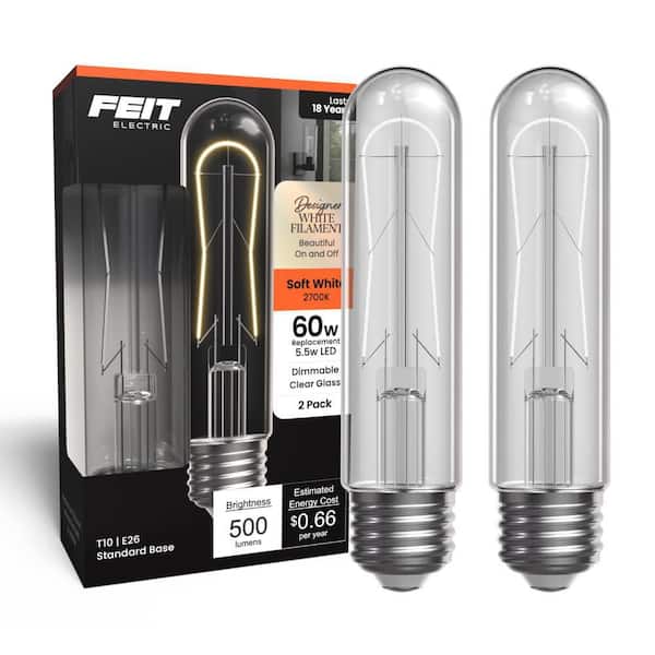 60-Watt Equiv. T10L Dimmable White U-Filament Clear E26 Vintage Edison Tubular LED Light Bulb Soft White 2700K (2-Pack)
