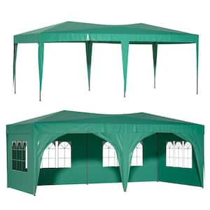 10 ft. x 20 ft. Green Pop Up Portable Party Folding Tent with 6 Removable Sidewalls, Carry Bag 6-piece Weight Bag