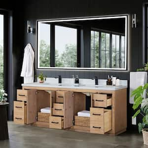 Cicero 84 in. W x 22 in. D x 33 in. H Double Sink Bath Vanity in Brown with White Engineered Stone Top and Mirror