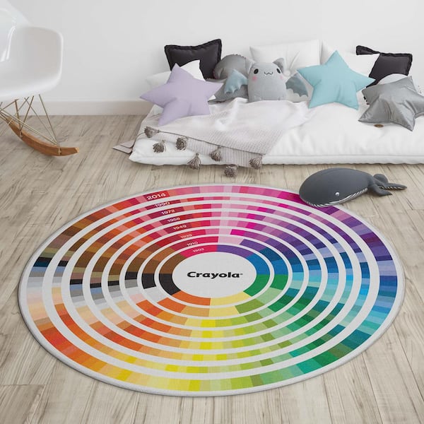 Crayola Color Multicolor 9 ft. 10 in.Wheel Round Area Rug