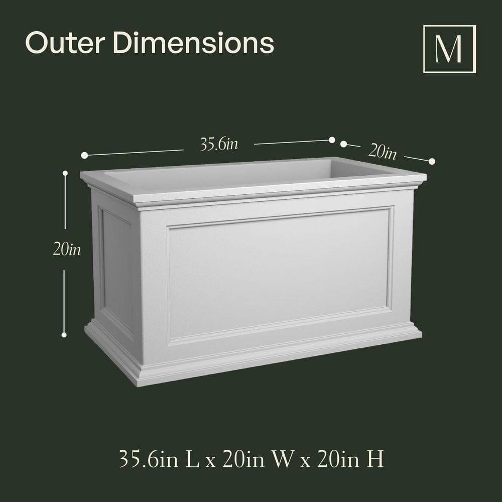 White 20x36 Polyethylene Outdoor Patio Planter with Water Reservoir